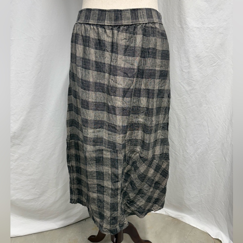 Poetry Fashion Checkered Midi Skirt 100% linen